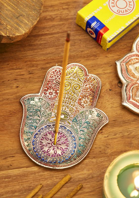 Rainbow Hamsa Incense Holder - Regnbue Hamsa r&oslash;kelsesholder