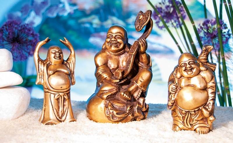 Happy Buddha med Sitar - messing