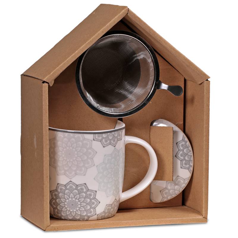 Mandala tekopp med sil og lokk Grå - Gift box Tea Infuser Mug Ma