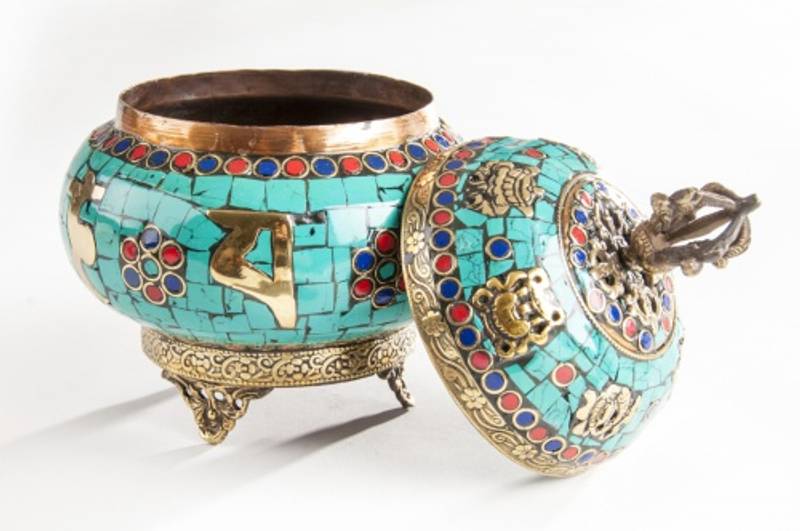 Rintschen - røkelsesholder - Incense vessel with turquoises